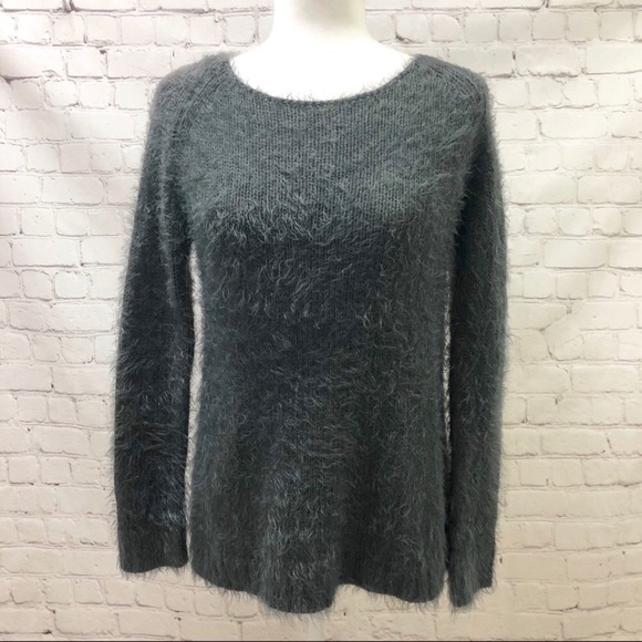 Topshop Eyelash Gray Sweater Crewneck Long Sleeve Size 2 Cozy Fuzzy - Picture 2 of 4
